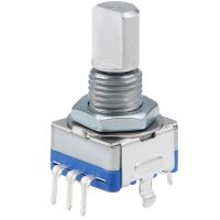 Rotary encoder met drukknop 15mm D-as schroefdraad EC11 blauw